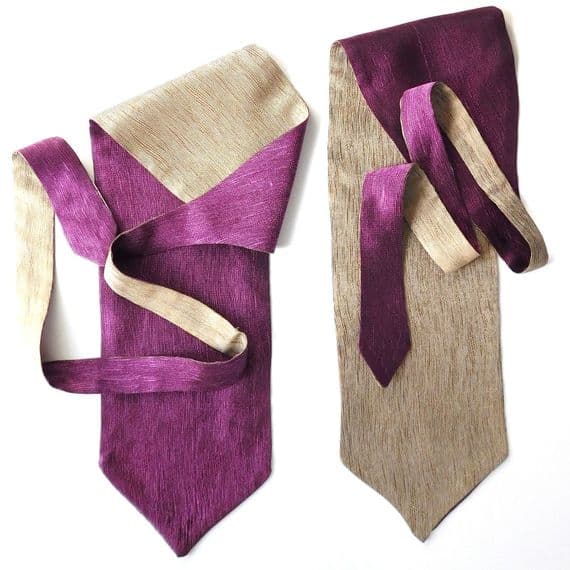 Reversible cravat Mens formal wedding Single wing Self tie Purple champagne NEW