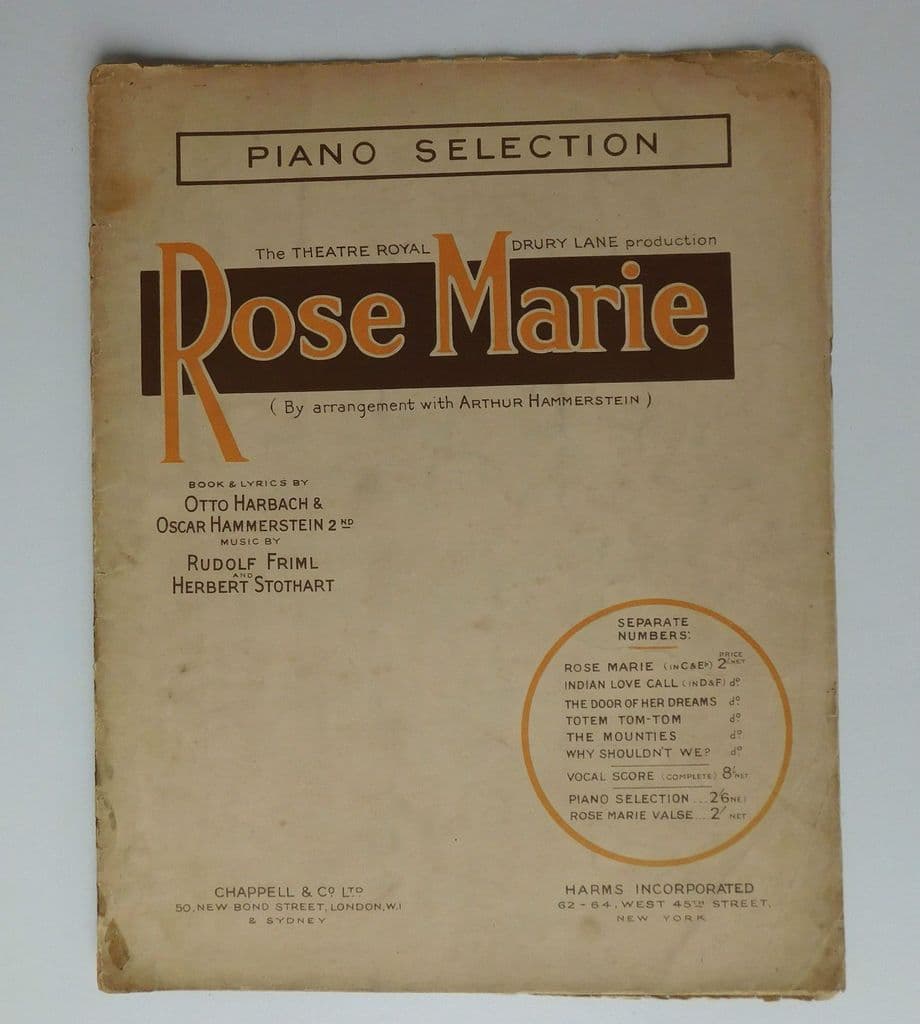 Rose Marie musical show piano selection Hammerstein vintage 1920s sheet ...