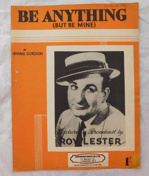 Roy Lester sheet music Be Anything But Be Mine vintage 1950s pop song Gordon