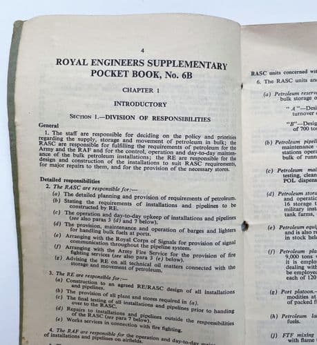 Royal Engineers Supplementary Pocket Book 6B PETROLEUM INSTALLATIONS 1957 army