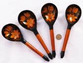 Set of 4 khokhloma spoons Traditional Russian cutlery lacquer work folk art 8"