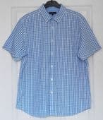 Short sleeved shirt L size 17 Jeff Banks blue check in VGC 100% cotton KE