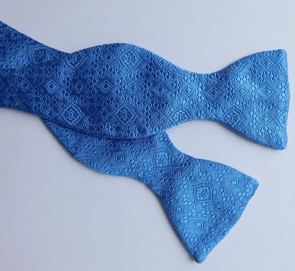 Sky blue proper bow tie pure silk brocade Moodys self tie 14 15 16 17 18 NEW