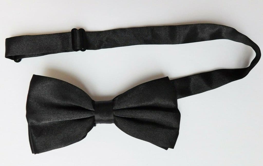 Smart plain black satin bow tie to fit neck size 11 to 18 funeral ...