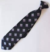 Snapper wide clip on tie vintage dark navy blue with purple squares VGC