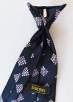 Snapper wide clip on tie vintage dark navy blue with purple squares VGC