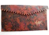 Soft collar case Art Deco 1930s wallet travel pouch Floral pattern burgundy
