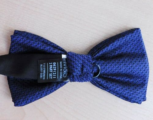 Sparkly M&S silk bow tie blue and black ready tied fits sizes 13.5 to 18.5