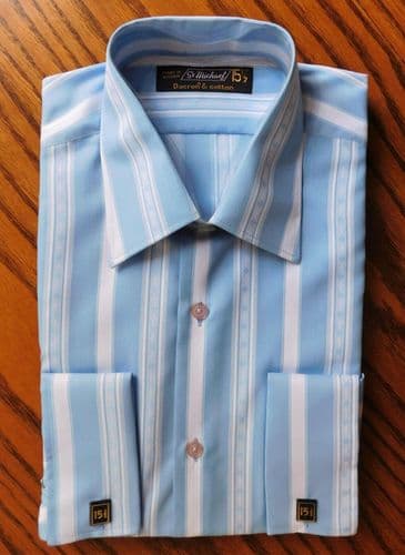 St Michael vintage 1960s shirt 15.5 Dacron and Cotton M&S blue striped UNUSED