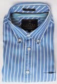 Striped cotton shirt L M&S Blue Harbour Luxury Button down collar pocket KQ