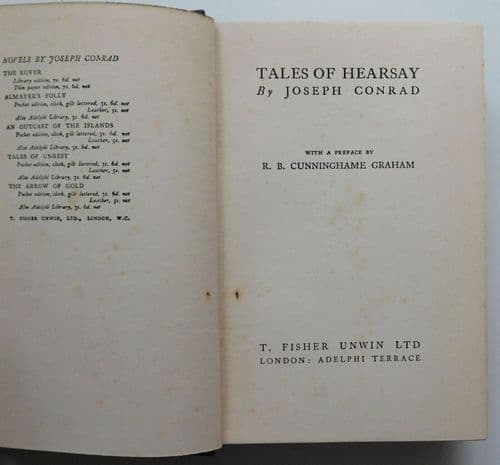 Tales of Hearsay by Joseph Conrad 1925 1st UK edition 1920s book Fisher Unwin