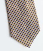 Tom English pure silk tie two-tone blue and gold check pattern made in Italy