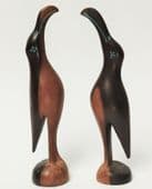 Two carved wood bird figurines 5 inches tall decorative wooden ornaments