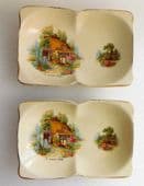 Two vintage Beswick trays Somerset Cottage pattern shallow double bowls 7.5" x5"