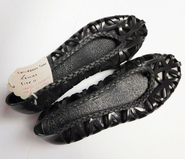 Vintage 1980s black plastic jellies size 11 Italian Synthetic Shoes UNUSED R