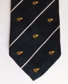 Vintage ATS tie with logo black with white stripes and winged circle emblem
