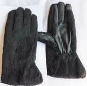 Vintage black furry gloves UNUSED 1960s Size 7.5 Faux leather 7 1/2 ladies kids