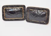 Vintage black leather cufflinks 1950s 1960s American patent 2974381 tl
