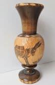 Vintage carved wooden vase with donkey 6.5 inches tall IMPERFECT
