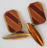 Vintage enamel chain cufflinks gold and maroon stripe school or regiment pair pg