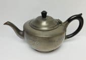 Vintage English Pewter tea pot Old metal teapot with black handle