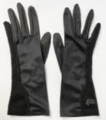 Vintage gloves ladies size 7 black nylon UNUSED circa 1960s