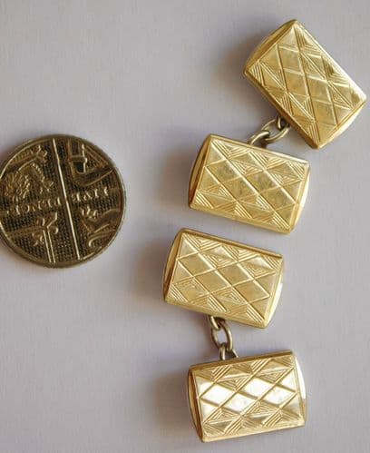 Vintage gold on silver double cufflinks with geometric Art Deco pattern pair pd