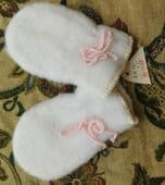 Vintage infant mitts baby mittens Acrilan fleece gloves UNUSED shop soiled