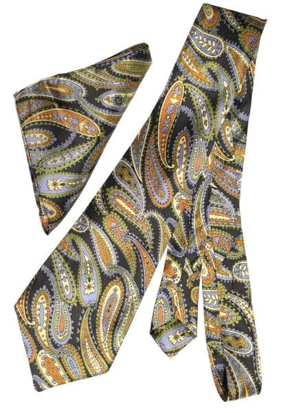 Vintage Paisley tie and pocket square set Dicel made by Sammy vintage 1960s