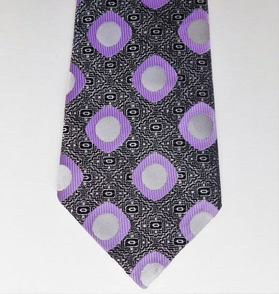 Vintage Prova tie late 1960s 4 inches wide hippy style purple black white
