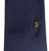 Vintage Terylene skinny tie with Initial letter S navy blue circa 1950s postwar
