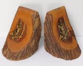 Vintage wooden bookends with picture of old man from Australia or New Zealand