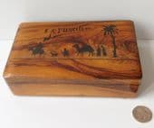 Vintage wooden cigarette box olive wood Jerusalem Israel Judaica camel 6 x 3.75"