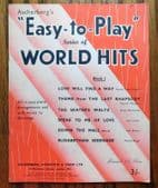 World Hits Easy to Play vintage 1950s piano music book Skaters Waltz Rhapsody