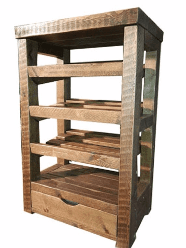 Rustic tall boy shoe rack with drawer