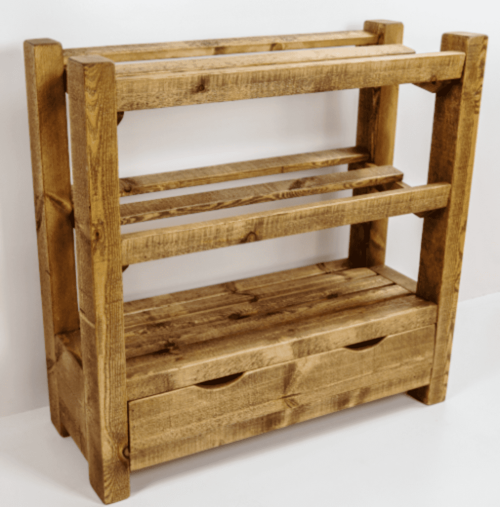 Rustic wooden shoe rack with drawer up to 12 pairs