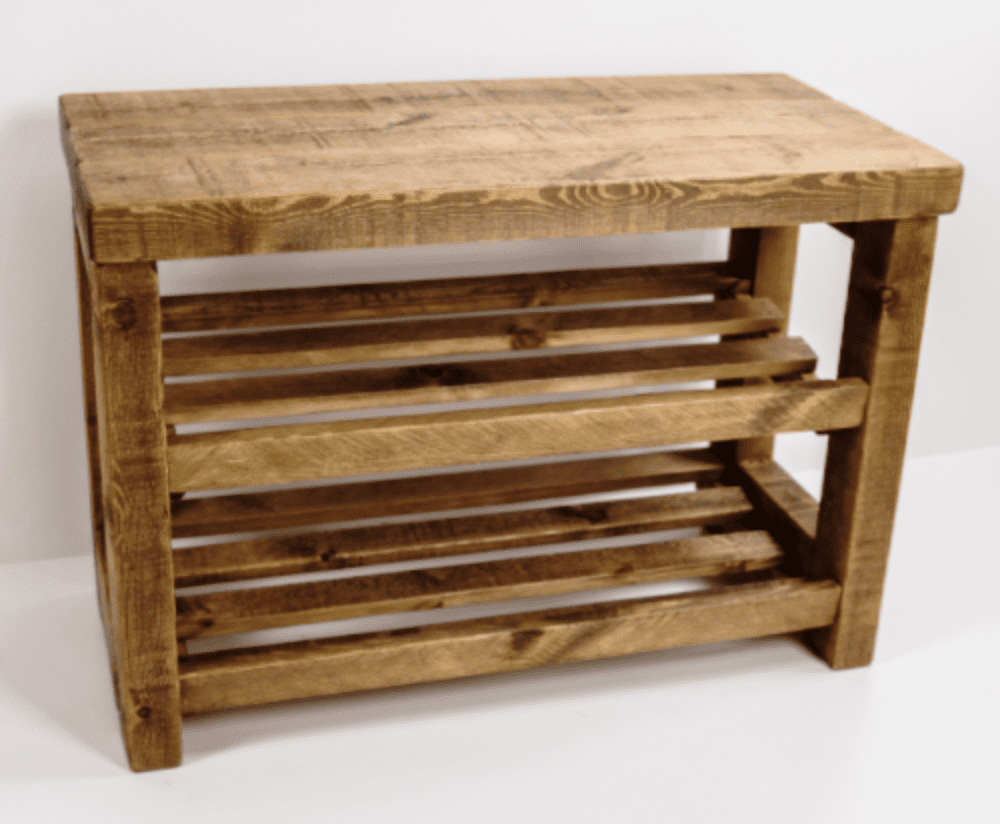 Rustic wooden shoe rack with seat 8 - 10 pairs