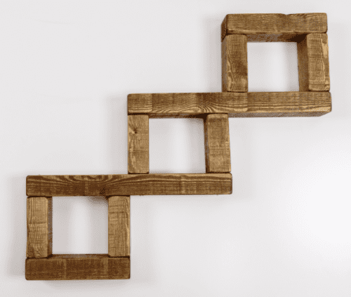 Set of 3 joined cube style rustic pine shelves