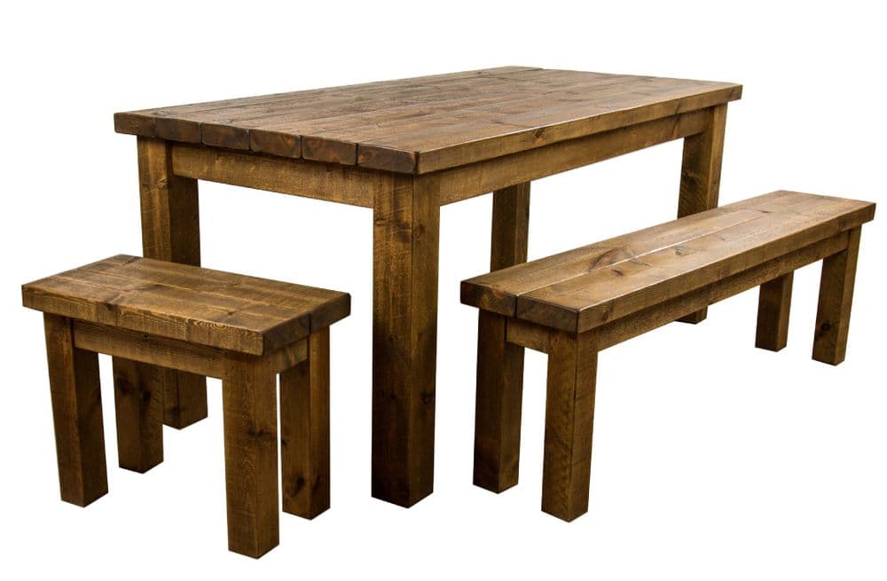 Tortuga Rustic 5x3 dining table with 2 benches