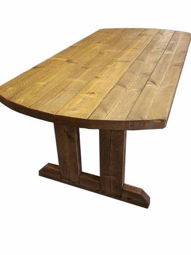 5X3 rustic wooden farmhouse dining table with matching benches.
