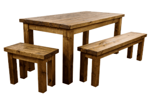 Tortuga Rustic 8x3 wooden farmhouse dining table with 2 benches